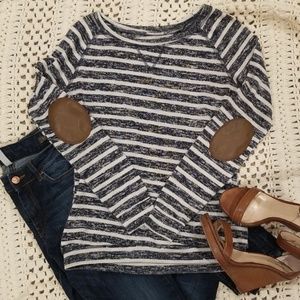 Long sleeve patch elbow striped shirt